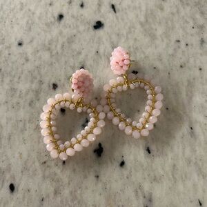 Lisi Lerch Pink Beaded Heart Statement Earrings